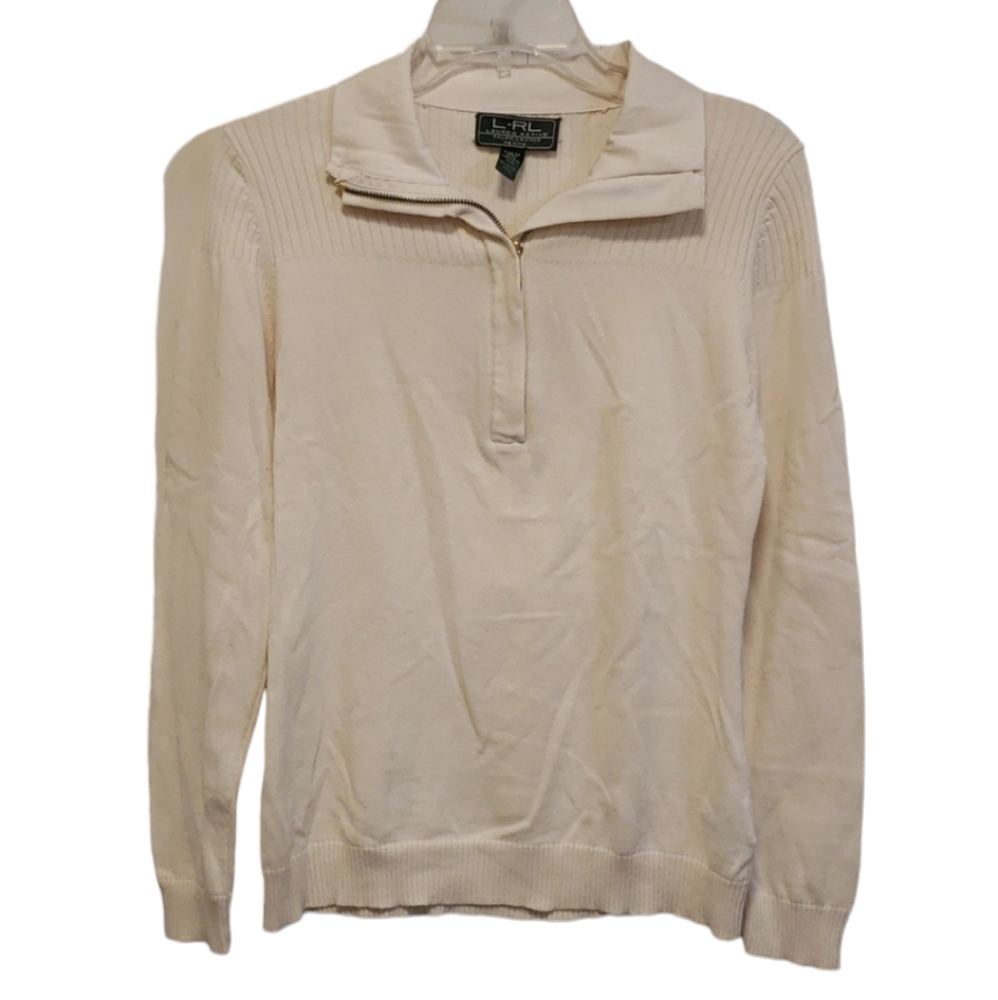 Lauren Active Ralph Lauren Cream Collard Knitted Sweater with Elbow Patch MP